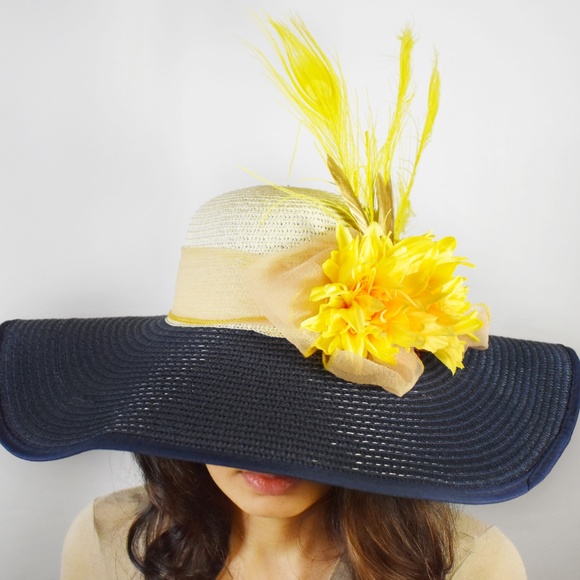 COPY - Feather Flower Wide Floppy Kentucky Derby Hat